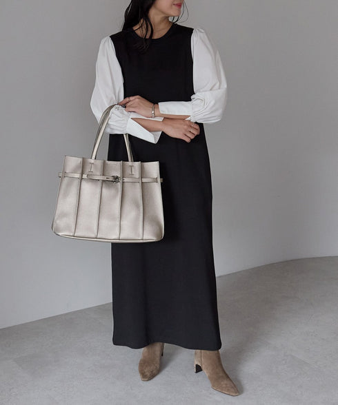 ベルトモチーフプリーツデザイントートバッグ 12-1227