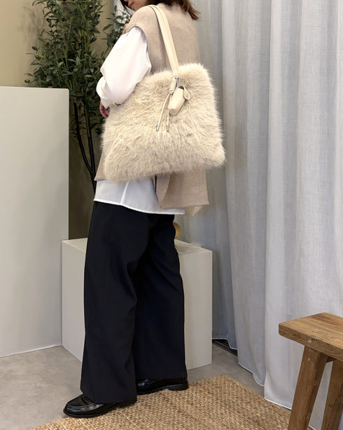 リップケースチャームセット エコファー スクエア型 トートバッグ 12-1251