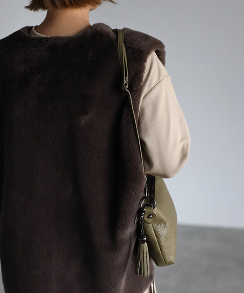 タッセル付きレザーショルダーバッグ 18-0429