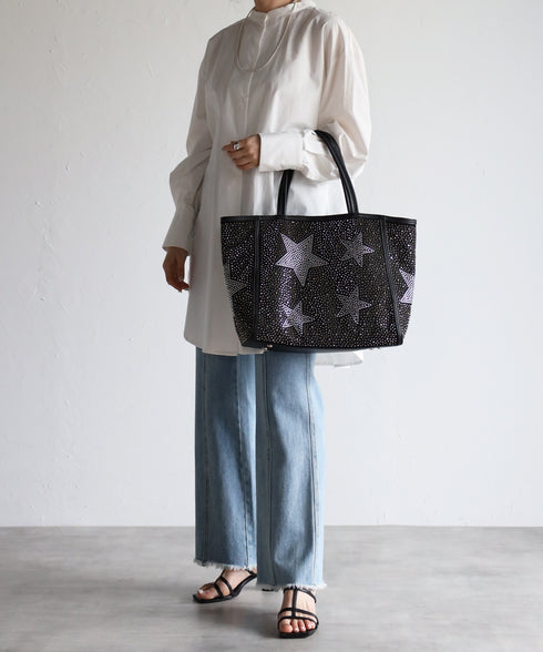 【ショップチャンネルOA商品】星柄ラインストーントートバッグポーチセット 17-0998