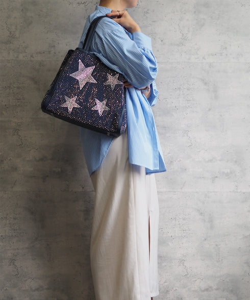 【ショップチャンネルOA商品】星柄ラインストーントートバッグポーチセット 17-0998