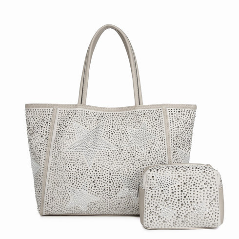 【ショップチャンネルOA商品】星柄ラインストーントートバッグポーチセット 17-0998