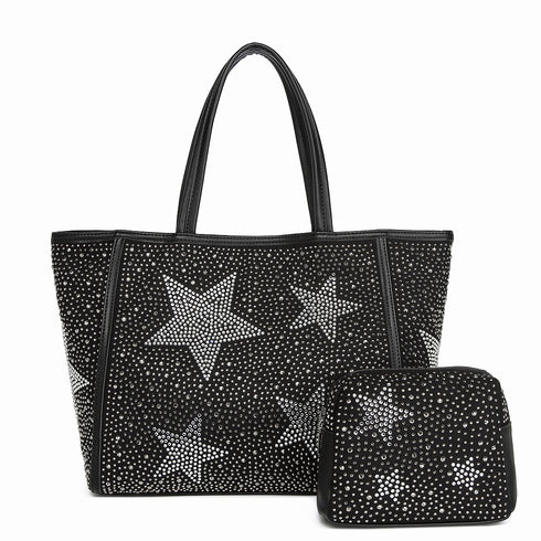 【ショップチャンネルOA商品】星柄ラインストーントートバッグポーチセット 17-0998