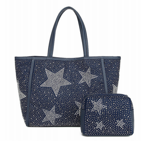 【ショップチャンネルOA商品】星柄ラインストーントートバッグポーチセット 17-0998