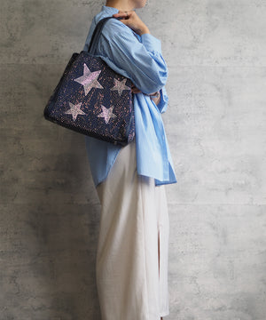【ショップチャンネルOA商品】星柄ラインストーントートバッグポーチセット　17-0998