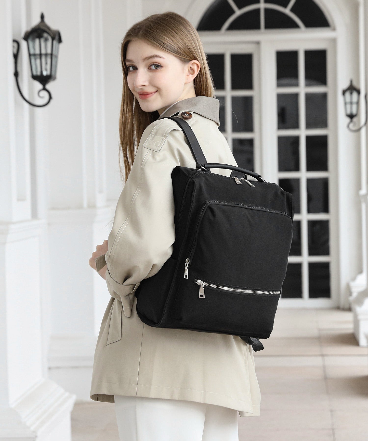 GUSCIO ITALY 異素材ミックス リュック グレー グッシオ リュックサック –