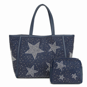 【ショップチャンネルOA商品】星柄ラインストーントートバッグポーチセット　17-0998